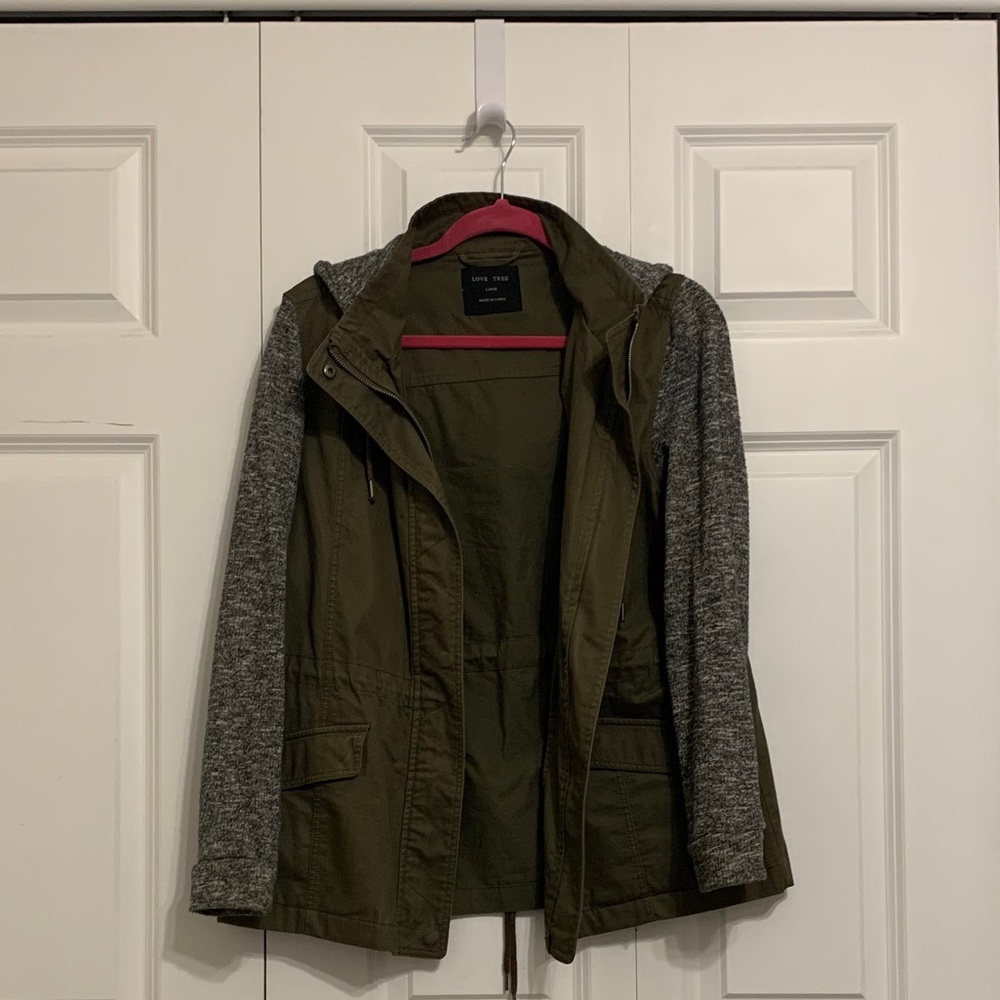 Love Tree Olive and Gray Utility Jacket